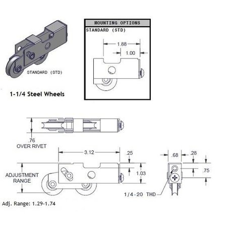 STRYBUC Tandem Roller Assy 1-1/4 Wheel 9-431